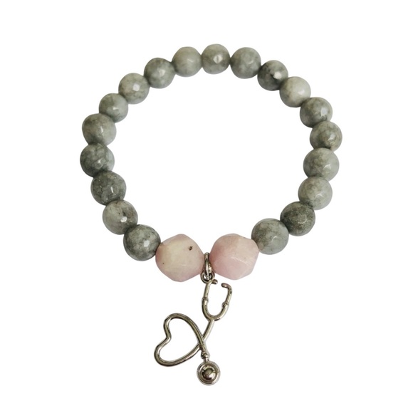 GEMSTONE Agate Kunzite Stethoscope Healthcare Nurse Doctor Bracelet - Picture 2 of 3